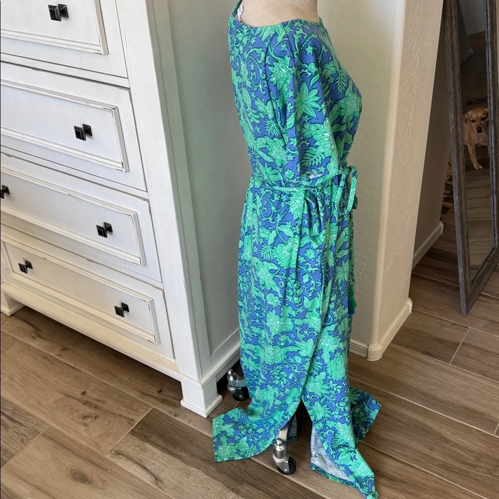J. Jill 2X blue green floral knit maxi dress - Picture 3 of 9